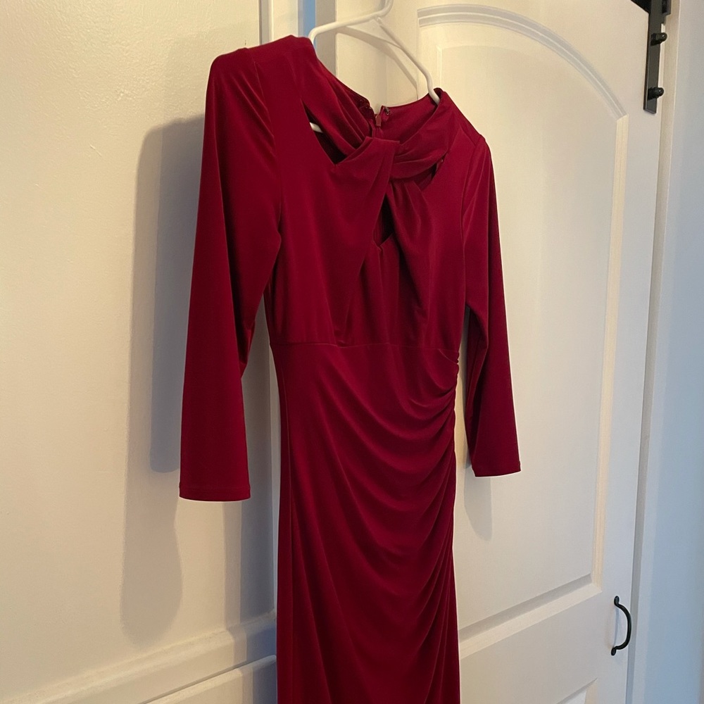 Maroon long sleeve dress with cross cross neckline